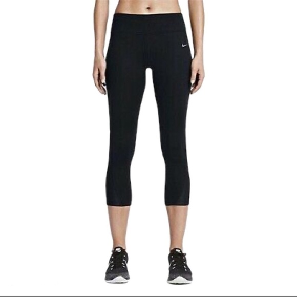 NIKE Power Essential Dri Fit Running Crop Leggings Pants Black Size Small - Picture 1 of 9